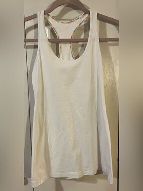 Lululemon Luon Cool Racerback Tank White Rainbow Trim Size 6